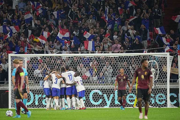 2024–25 UEFA Nations League, France vs Belgium: French players celebrate the opening goal - | Photo: AP/Laurent Cipriani